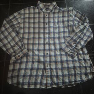 Orvis Plaid Button Down Shirt 100% Cotton Blue And Orange Long Sleeve XXL